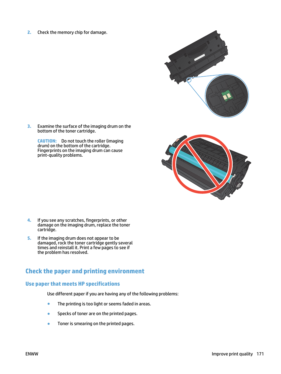 Check the paper and printing environment, Use paper that meets hp specifications | HP LaserJet Pro 400 MFP M425 User Manual | Page 187 / 228