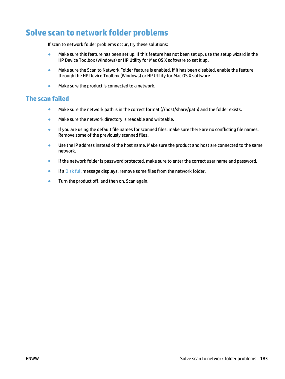 Solve scan to network folder problems, The scan failed | HP LaserJet Pro 400 MFP M425 User Manual | Page 199 / 228