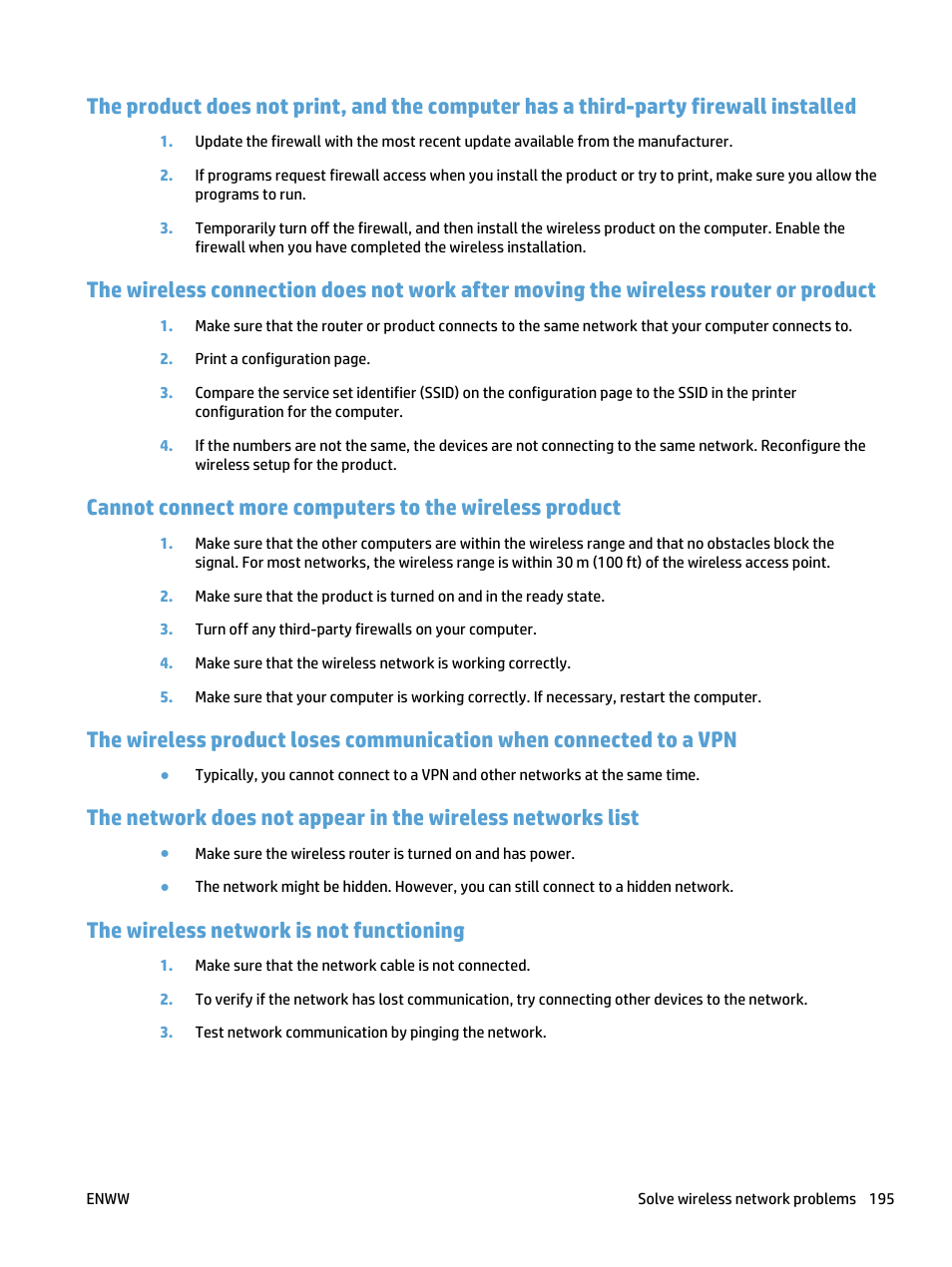 The wireless network is not functioning | HP LaserJet Pro 400 MFP M425 User Manual | Page 211 / 228