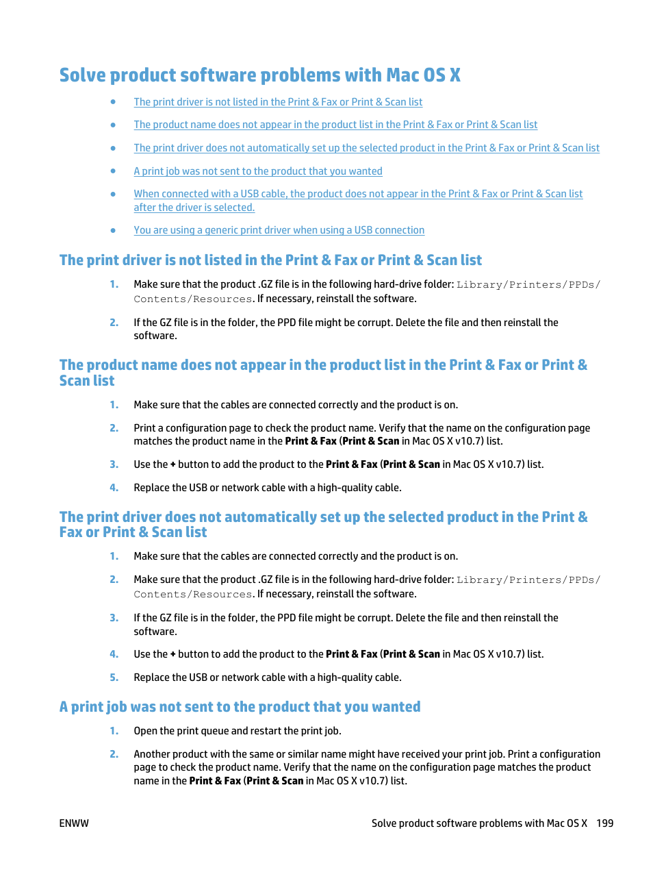 Solve product software problems with mac os x | HP LaserJet Pro 400 MFP M425 User Manual | Page 215 / 228