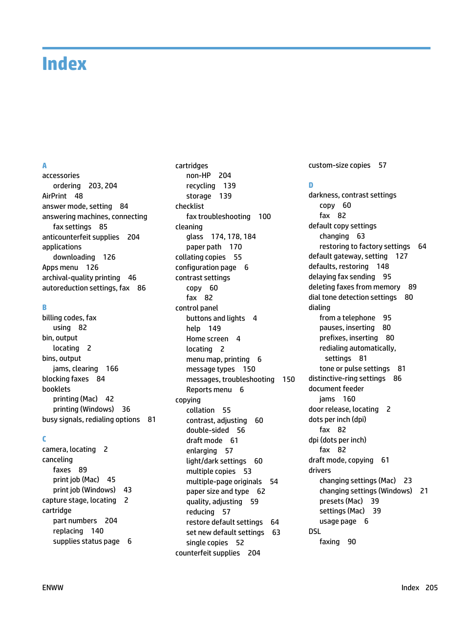 Index | HP LaserJet Pro 400 MFP M425 User Manual | Page 221 / 228