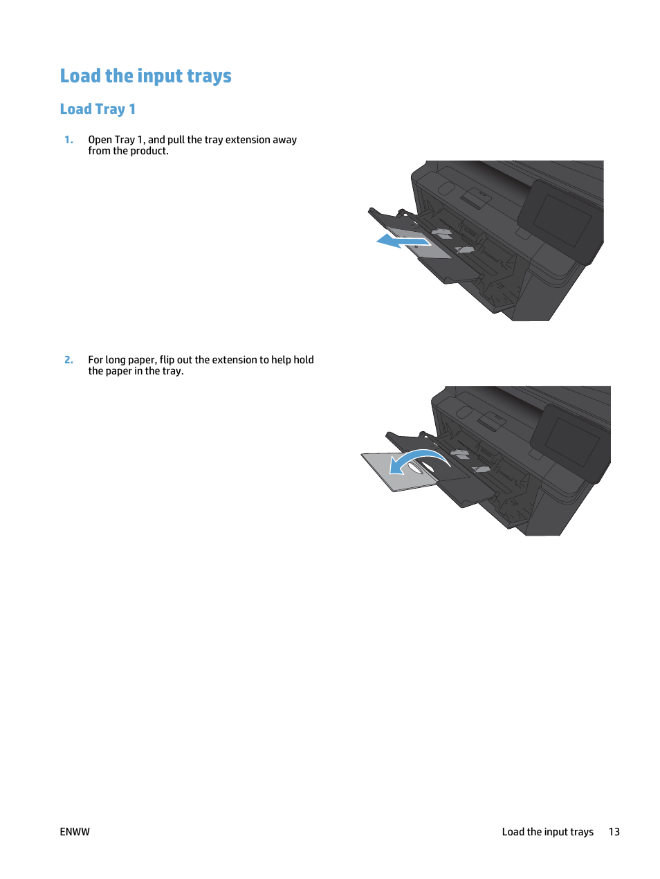 Load the input trays, Load tray 1 | HP LaserJet Pro 400 MFP M425 User Manual | Page 29 / 228