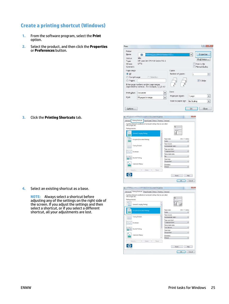 Create a printing shortcut (windows) | HP LaserJet Pro 400 MFP M425 User Manual | Page 41 / 228