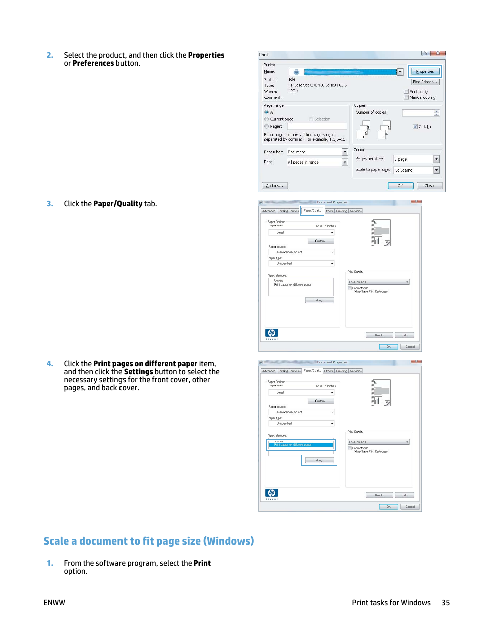 Scale a document to fit page size (windows) | HP LaserJet Pro 400 MFP M425 User Manual | Page 51 / 228