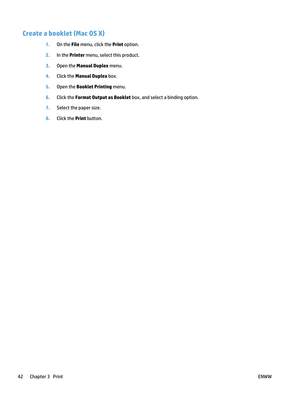 Create a booklet (mac os x) | HP LaserJet Pro 400 MFP M425 User Manual | Page 58 / 228