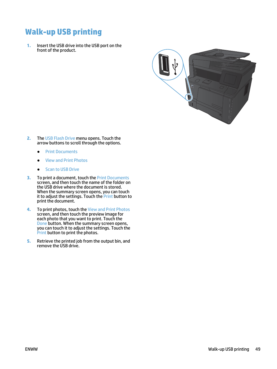 Walk-up usb printing | HP LaserJet Pro 400 MFP M425 User Manual | Page 65 / 228