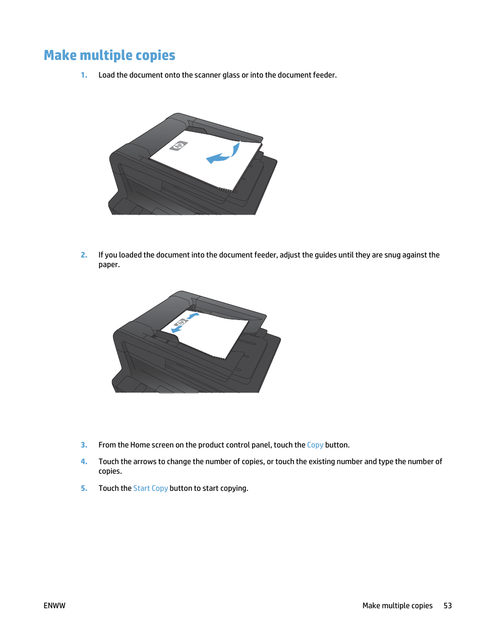 Make multiple copies | HP LaserJet Pro 400 MFP M425 User Manual | Page 69 / 228