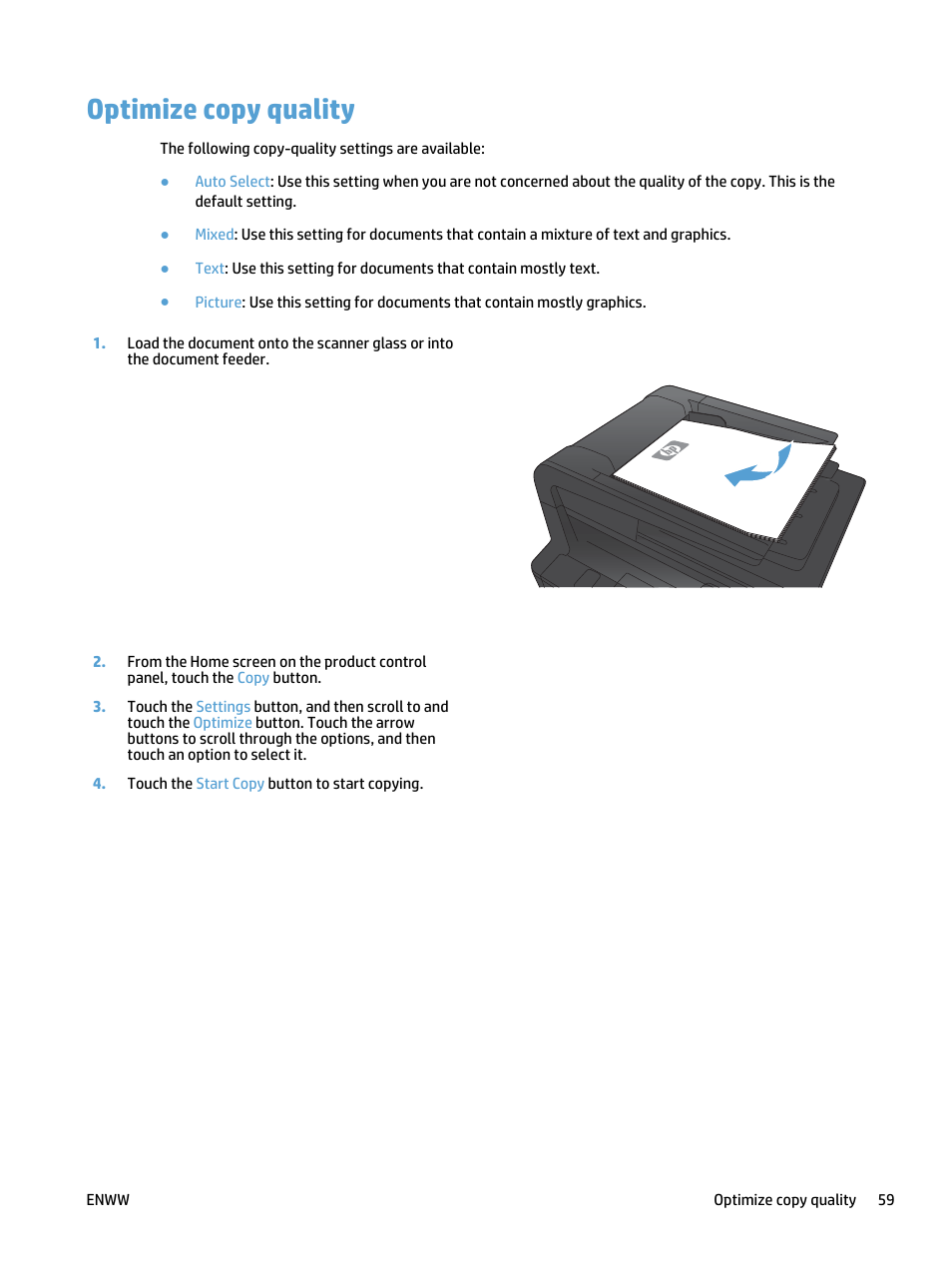 Optimize copy quality | HP LaserJet Pro 400 MFP M425 User Manual | Page 75 / 228