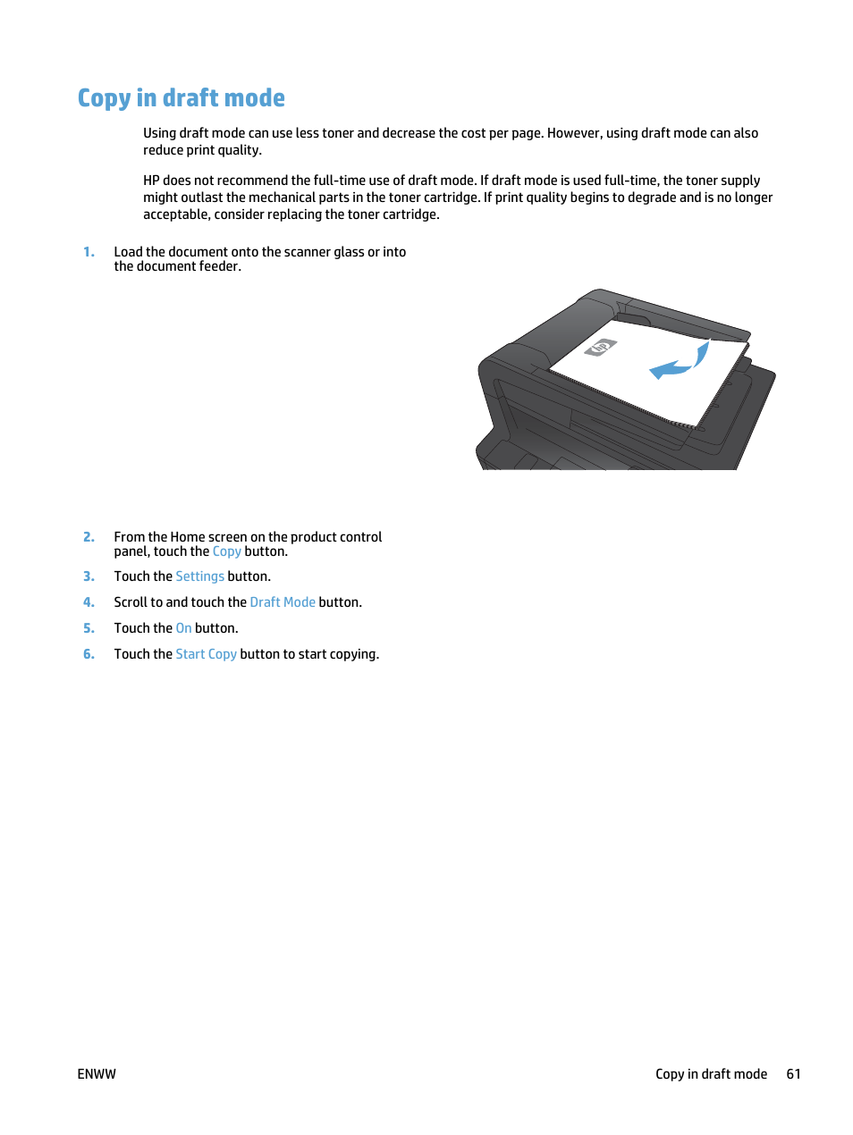 Copy in draft mode | HP LaserJet Pro 400 MFP M425 User Manual | Page 77 / 228