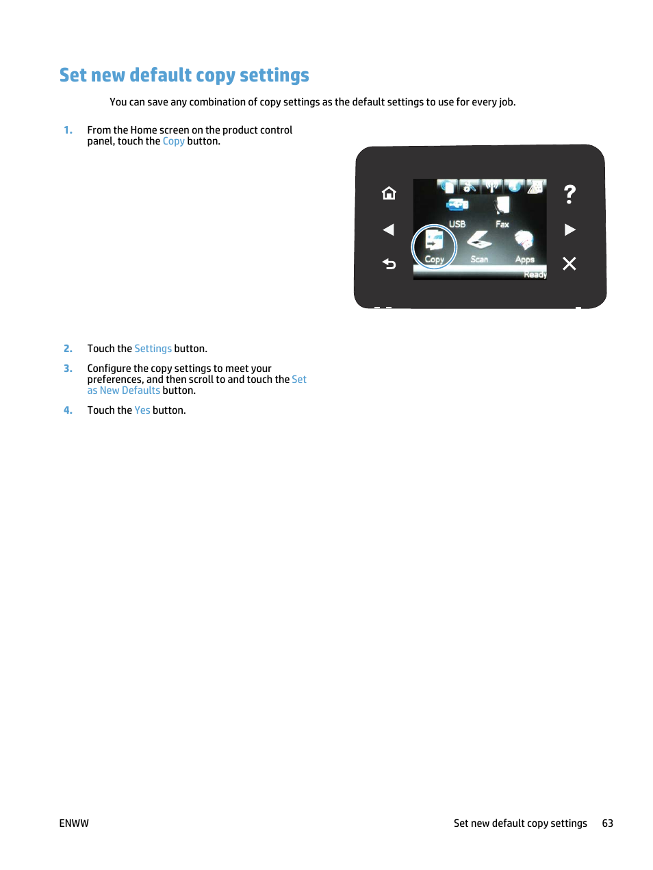 Set new default copy settings | HP LaserJet Pro 400 MFP M425 User Manual | Page 79 / 228