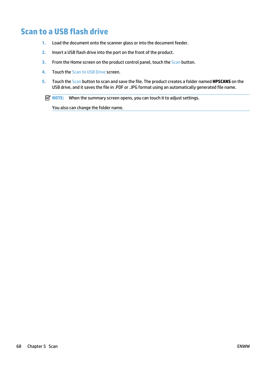 Scan to a usb flash drive | HP LaserJet Pro 400 MFP M425 User Manual | Page 84 / 228