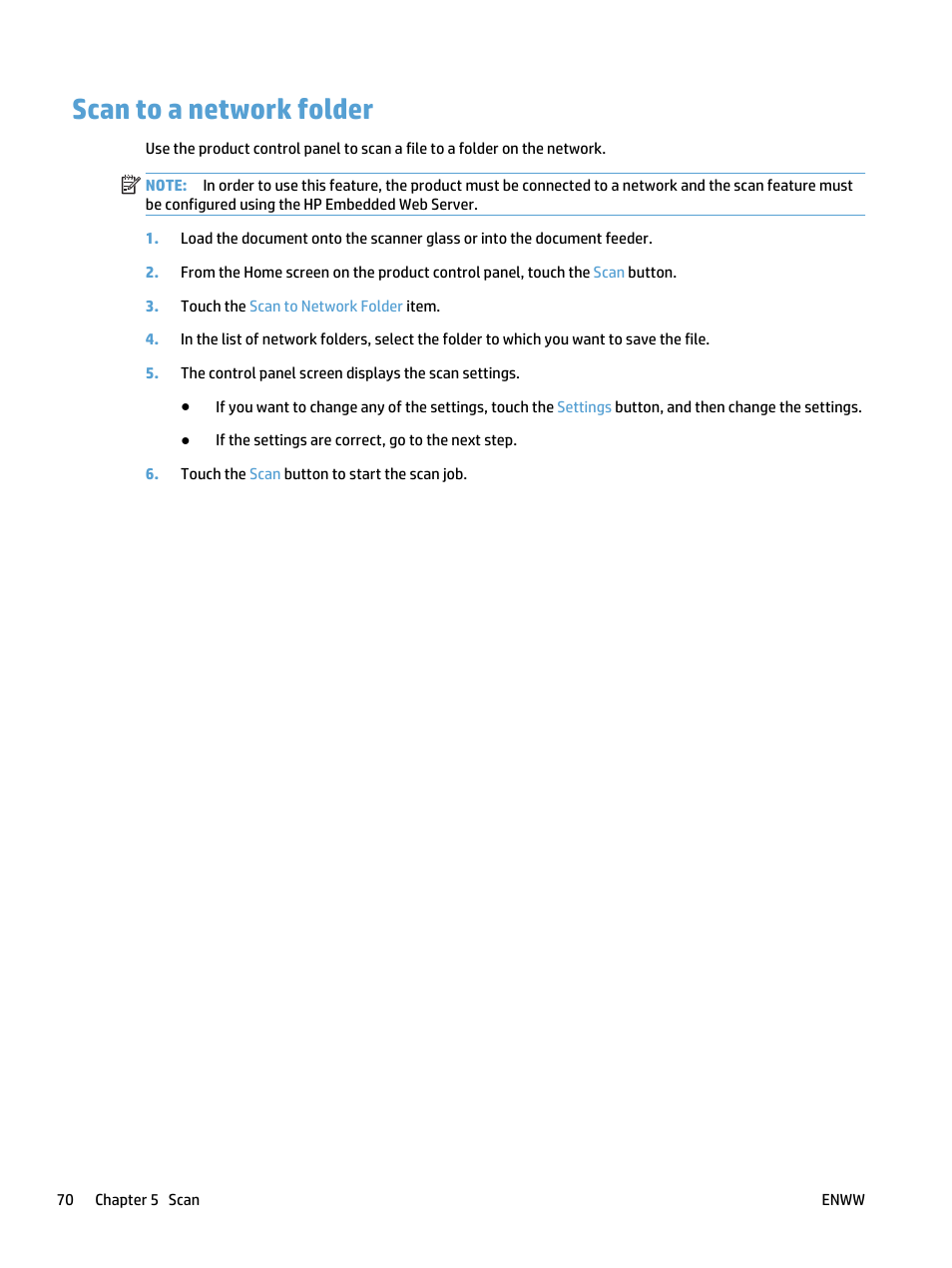 Scan to a network folder | HP LaserJet Pro 400 MFP M425 User Manual | Page 86 / 228