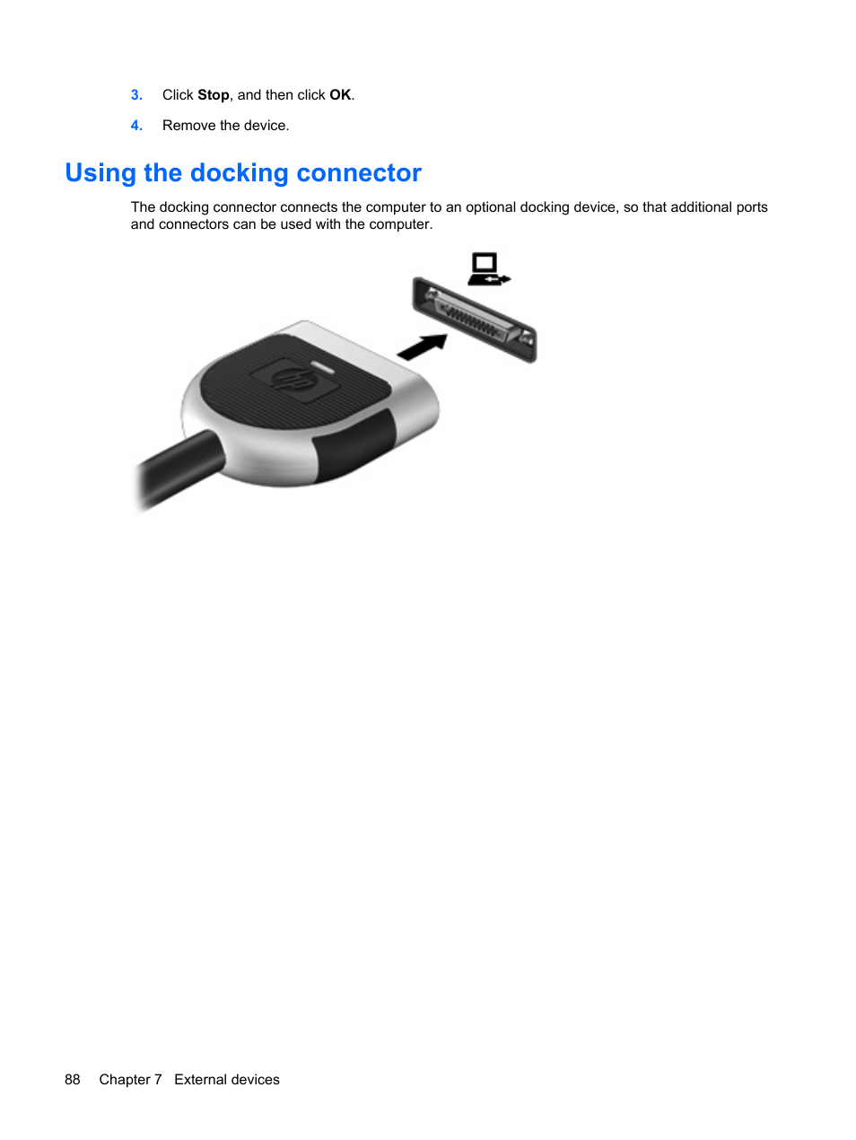 Using the docking connector | HP EliteBook 2540p Notebook PC User Manual | Page 100 / 173