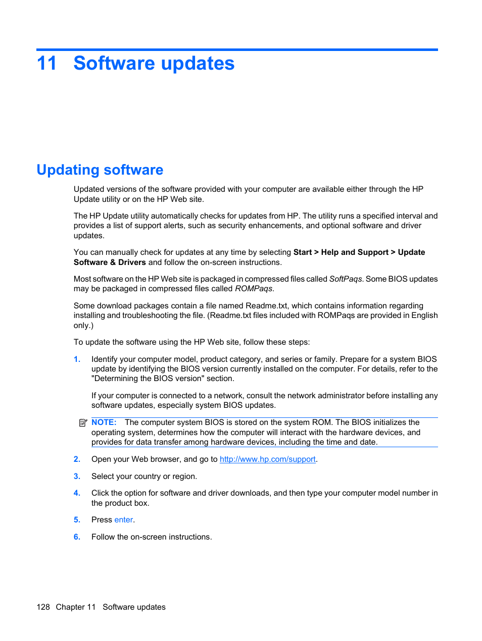Software updates, Updating software, 11 software updates | HP EliteBook 2540p Notebook PC User Manual | Page 140 / 173