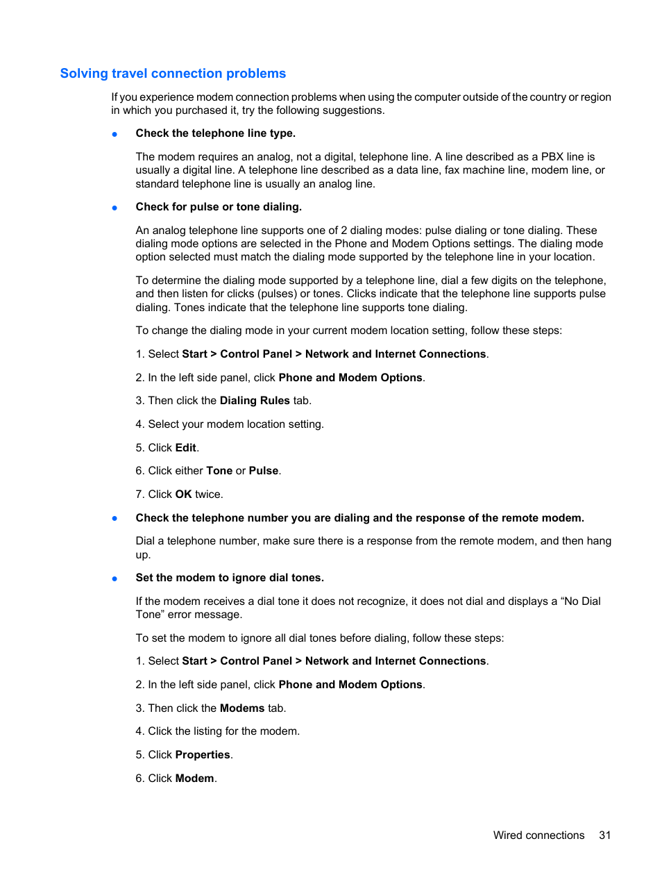 Solving travel connection problems | HP EliteBook 2540p Notebook PC User Manual | Page 43 / 173