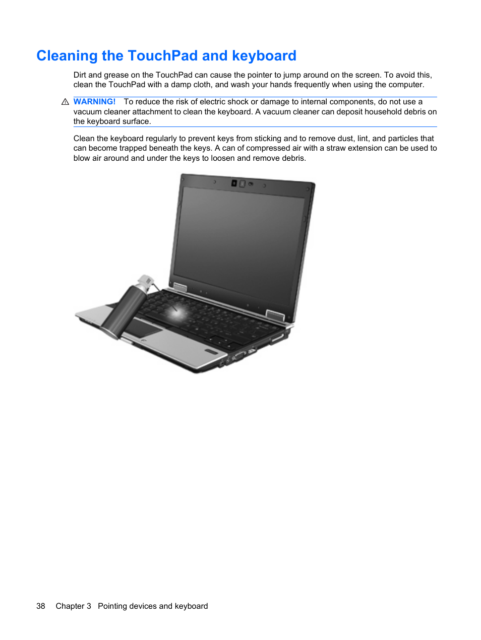 Cleaning the touchpad and keyboard | HP EliteBook 2540p Notebook PC User Manual | Page 50 / 173