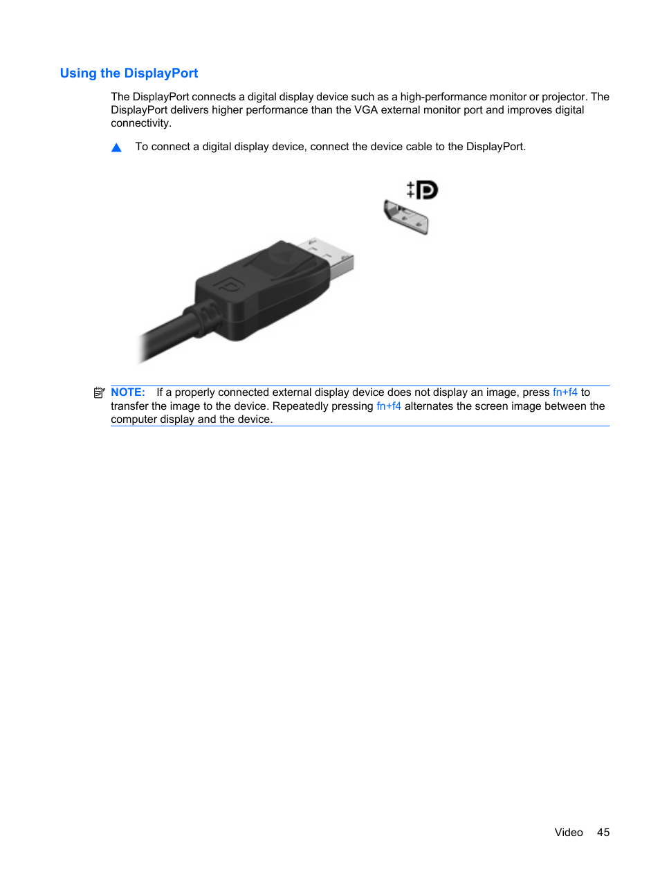 Using the displayport | HP EliteBook 2540p Notebook PC User Manual | Page 57 / 173