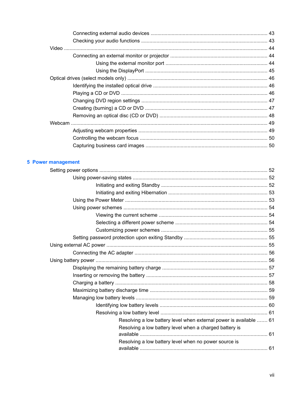 HP EliteBook 2540p Notebook PC User Manual | Page 7 / 173
