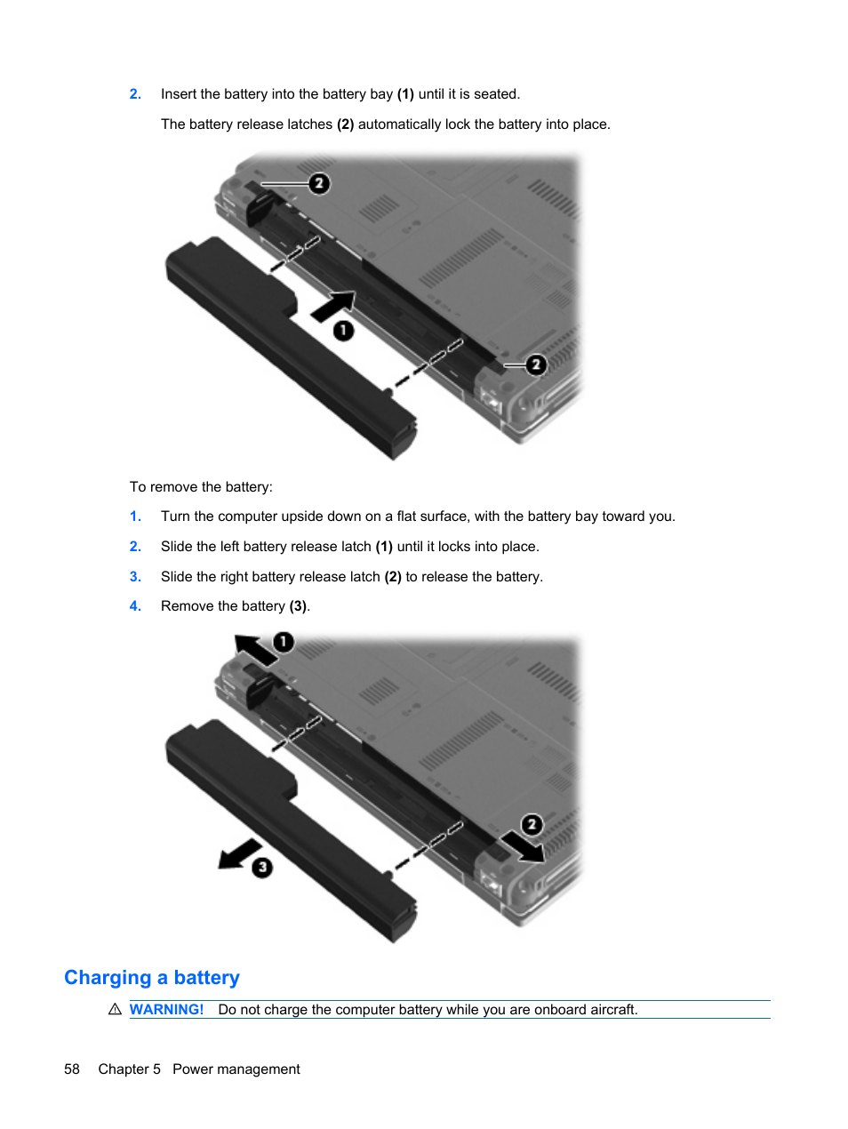 Charging a battery | HP EliteBook 2540p Notebook PC User Manual | Page 70 / 173