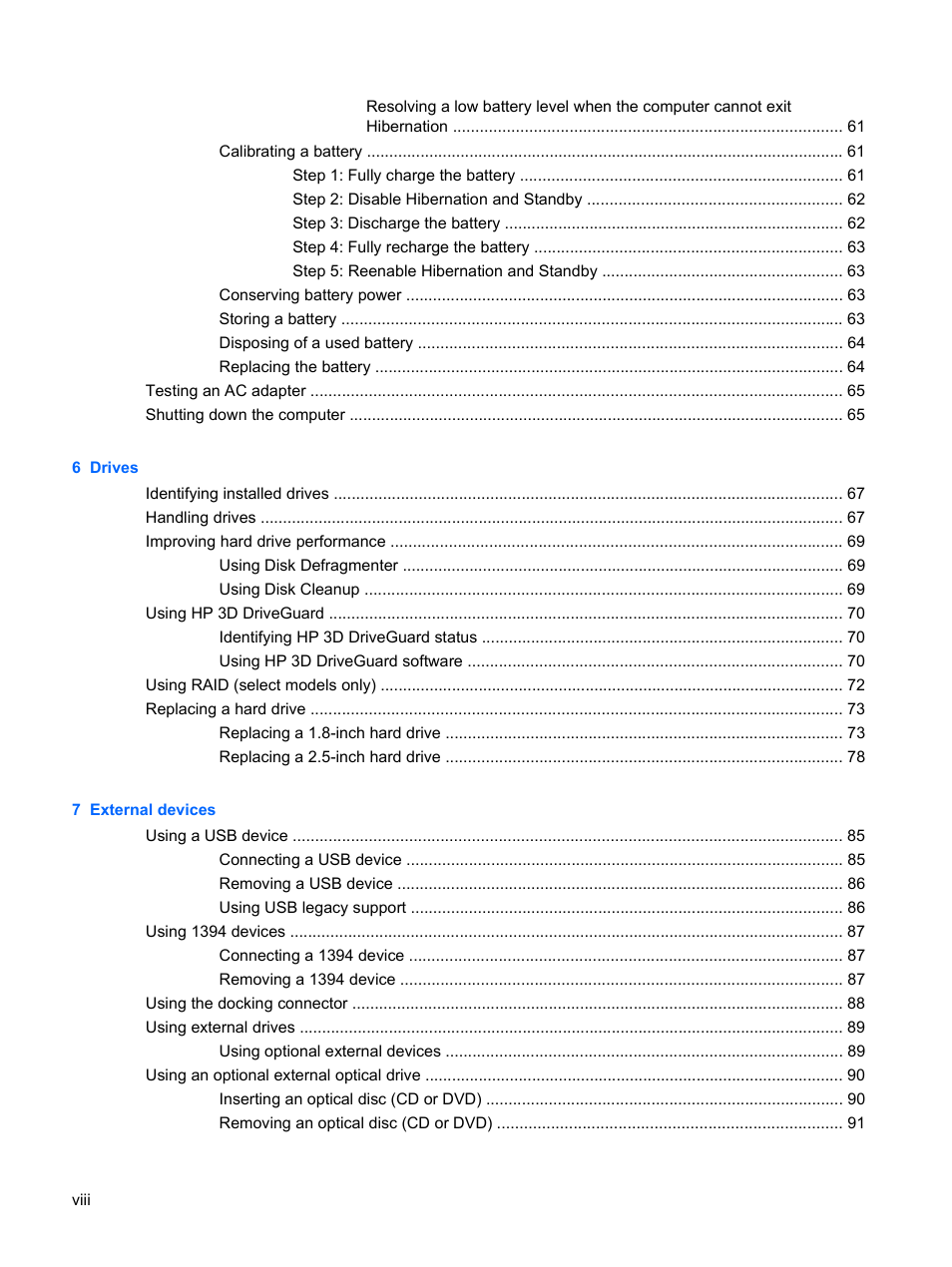 HP EliteBook 2540p Notebook PC User Manual | Page 8 / 173