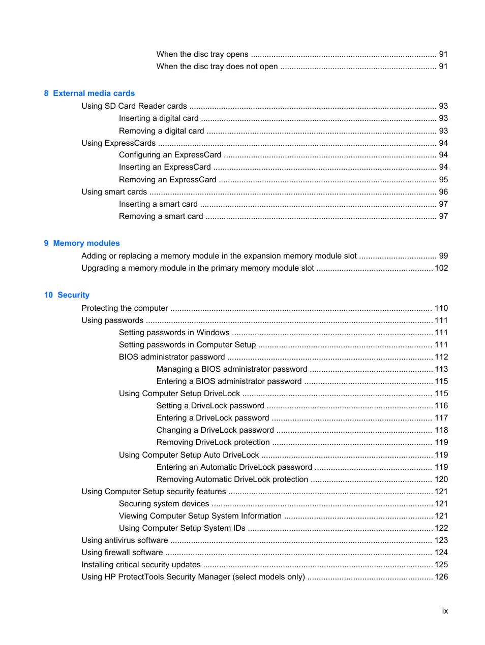HP EliteBook 2540p Notebook PC User Manual | Page 9 / 173