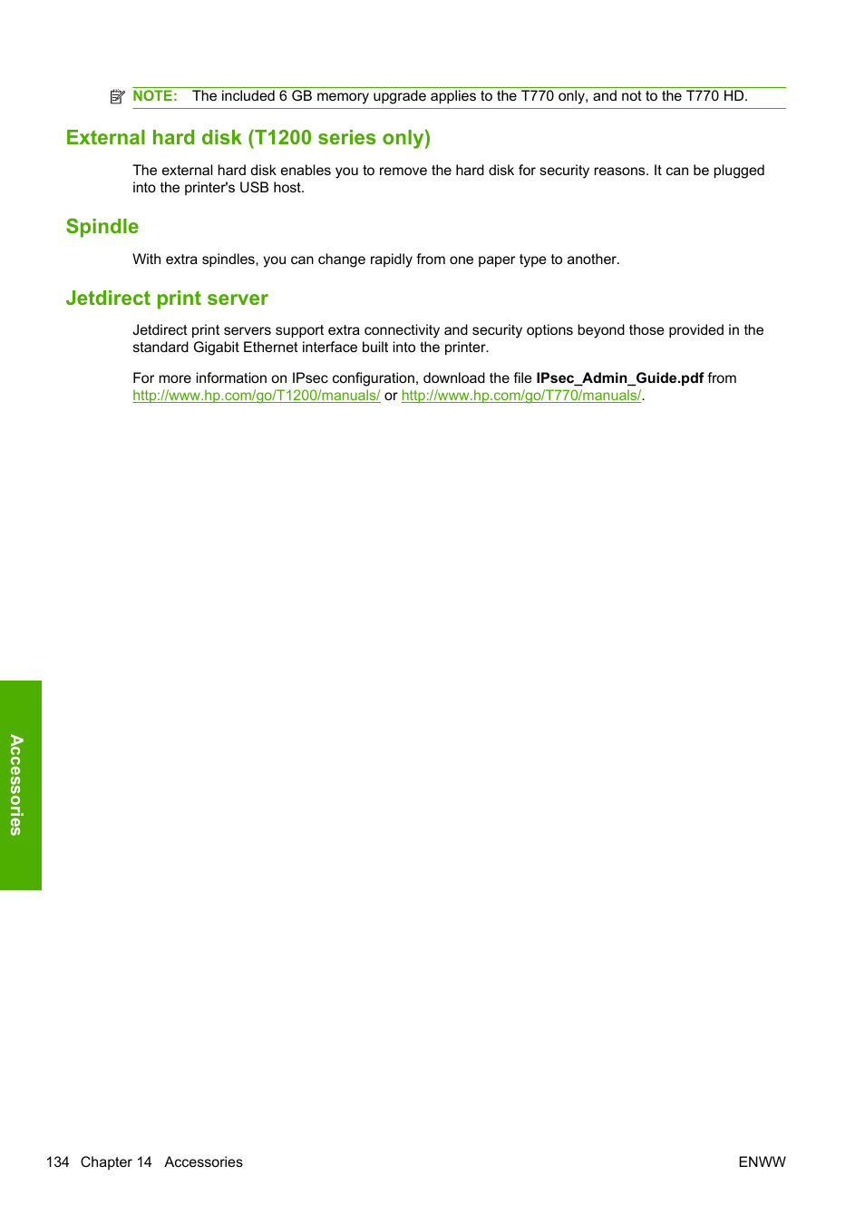 External hard disk (t1200 series only), Spindle, Jetdirect print server | HP Designjet T1200 Printer series User Manual | Page 142 / 200