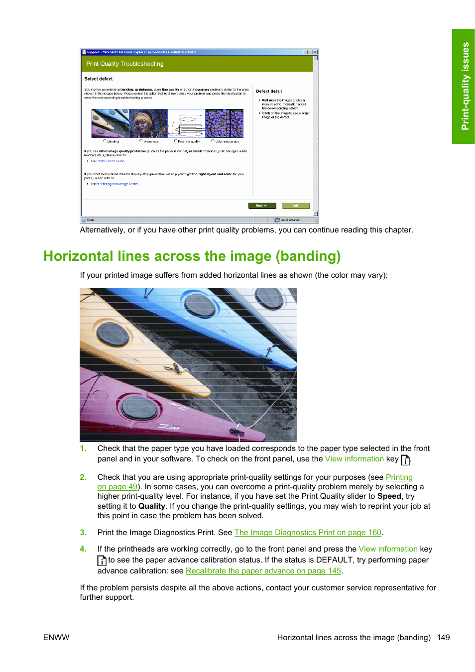Horizontal lines across the image (banding) | HP Designjet T1200 Printer series User Manual | Page 157 / 200