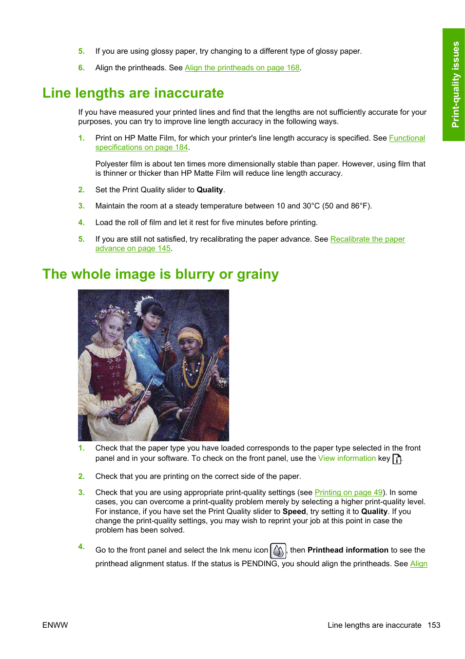 Line lengths are inaccurate, The whole image is blurry or grainy | HP Designjet T1200 Printer series User Manual | Page 161 / 200