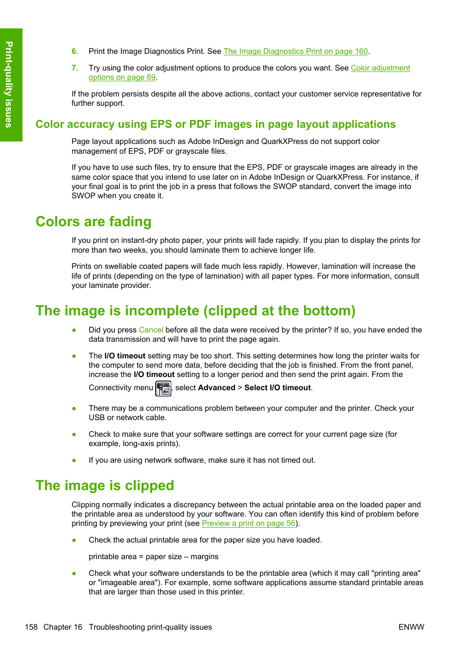 Colors are fading, The image is incomplete (clipped at the bottom), The image is clipped | HP Designjet T1200 Printer series User Manual | Page 166 / 200