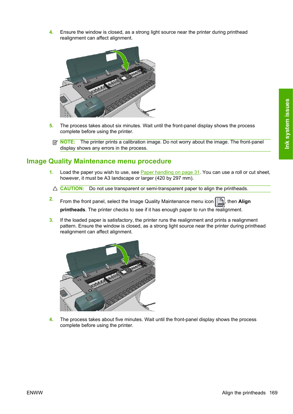 Image quality maintenance menu procedure | HP Designjet T1200 Printer series User Manual | Page 177 / 200