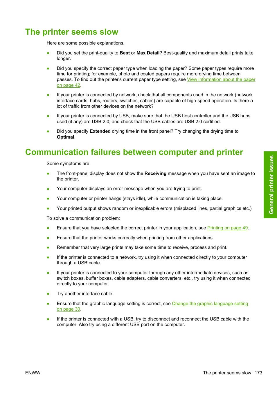 The printer seems slow | HP Designjet T1200 Printer series User Manual | Page 181 / 200