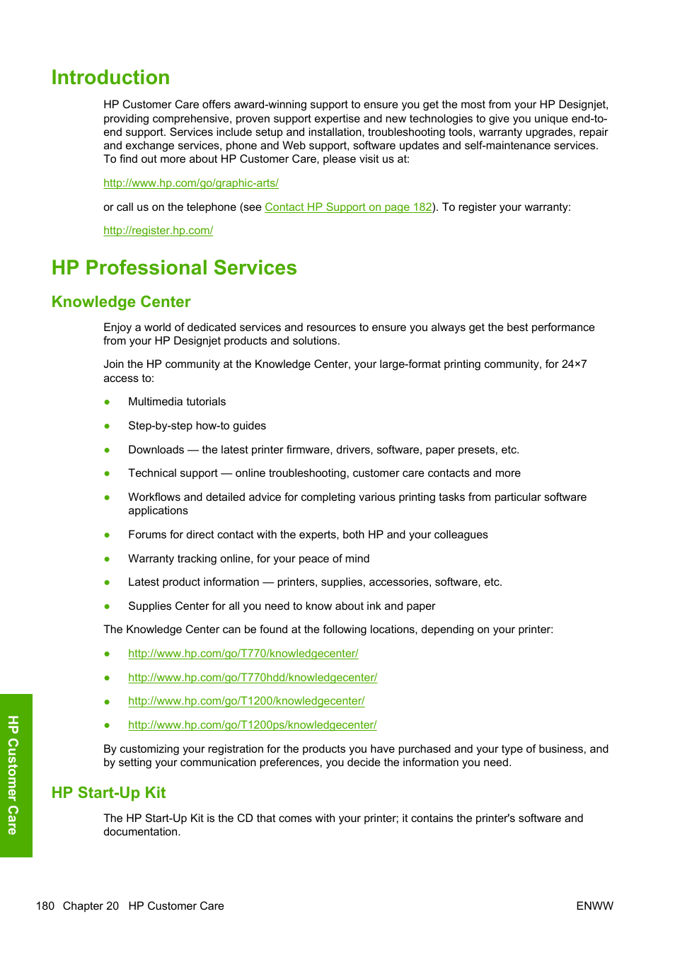 Introduction, Hp professional services, Knowledge center | Hp start-up kit, Introduction hp professional services, Nter (see, Nter, see | HP Designjet T1200 Printer series User Manual | Page 188 / 200