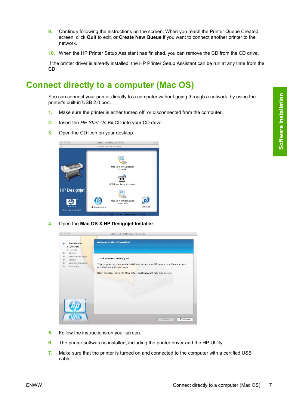 Connect directly to a computer (mac os) | HP Designjet T1200 Printer series User Manual | Page 25 / 200