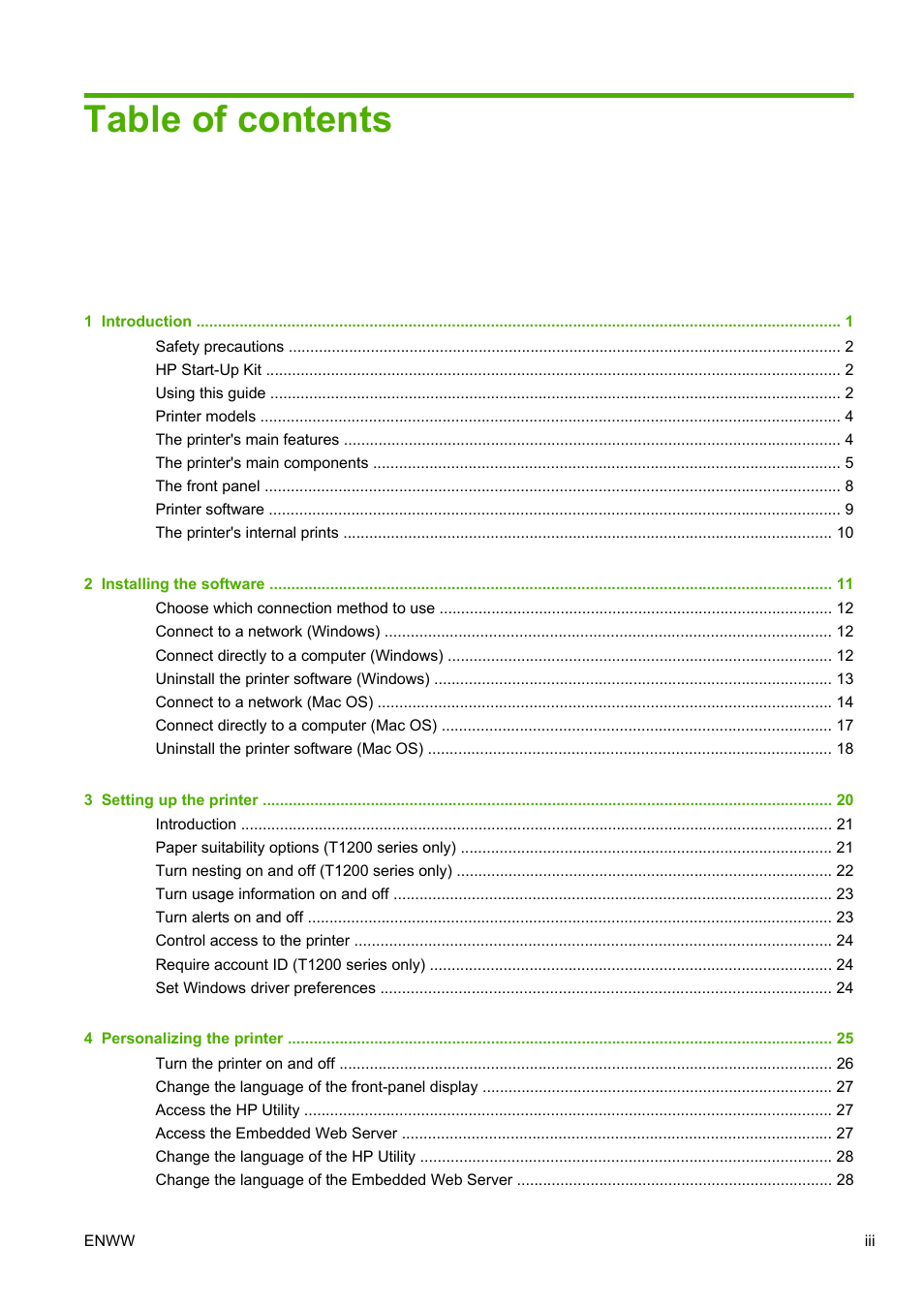 HP Designjet T1200 Printer series User Manual | Page 3 / 200