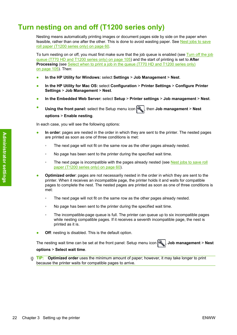 Turn nesting on and off (t1200 series only) | HP Designjet T1200 Printer series User Manual | Page 30 / 200