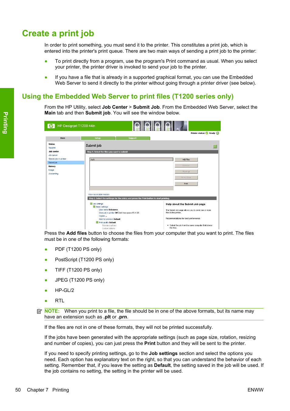 Create a print job | HP Designjet T1200 Printer series User Manual | Page 58 / 200