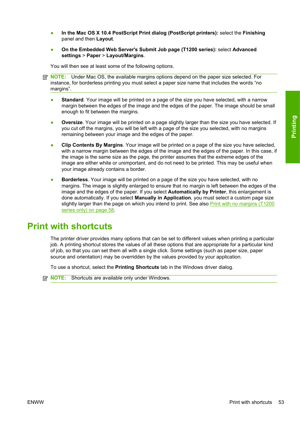 Print with shortcuts | HP Designjet T1200 Printer series User Manual | Page 61 / 200