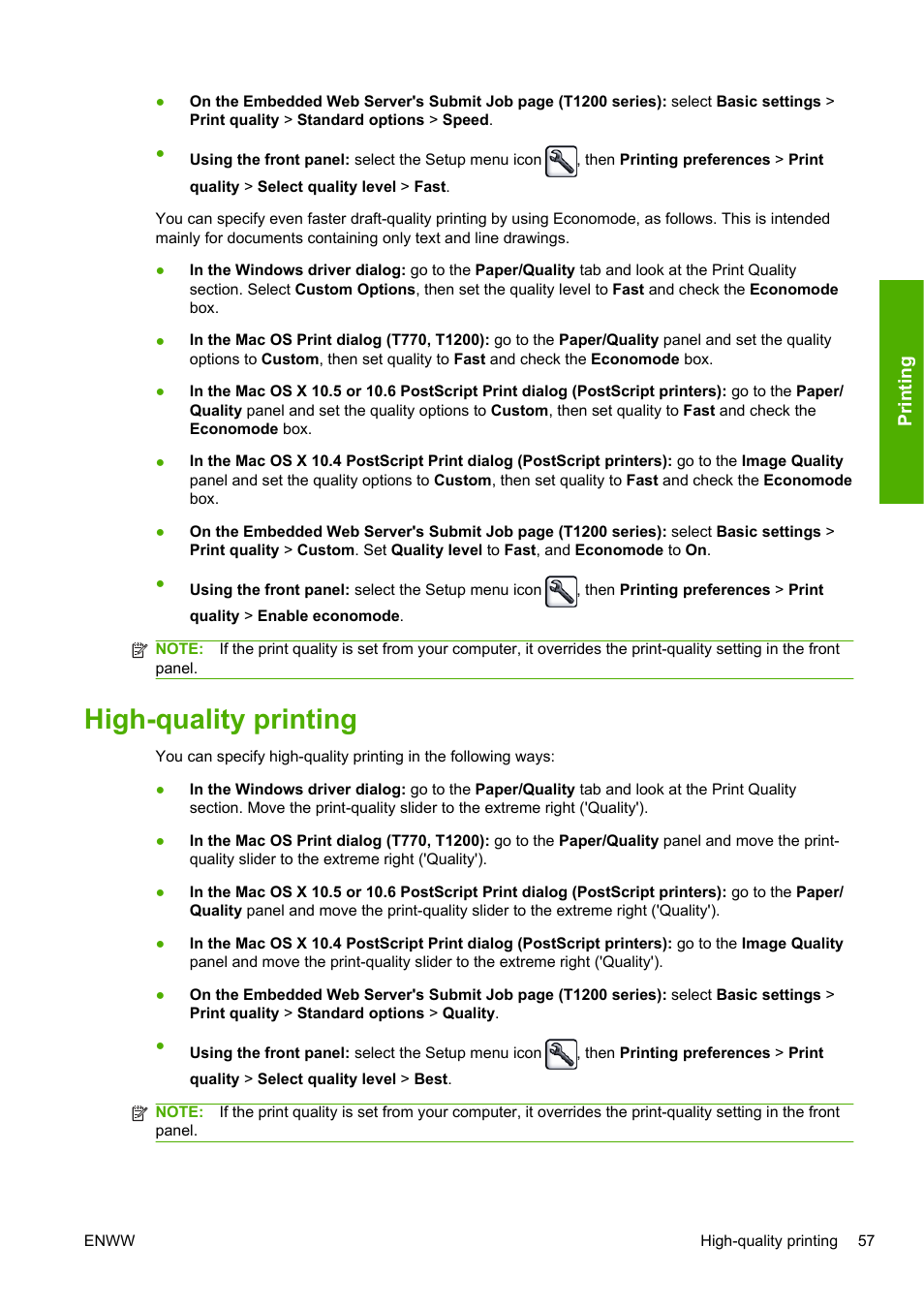 High-quality printing | HP Designjet T1200 Printer series User Manual | Page 65 / 200