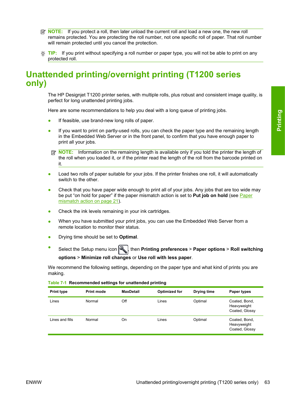 Prin tin g | HP Designjet T1200 Printer series User Manual | Page 71 / 200