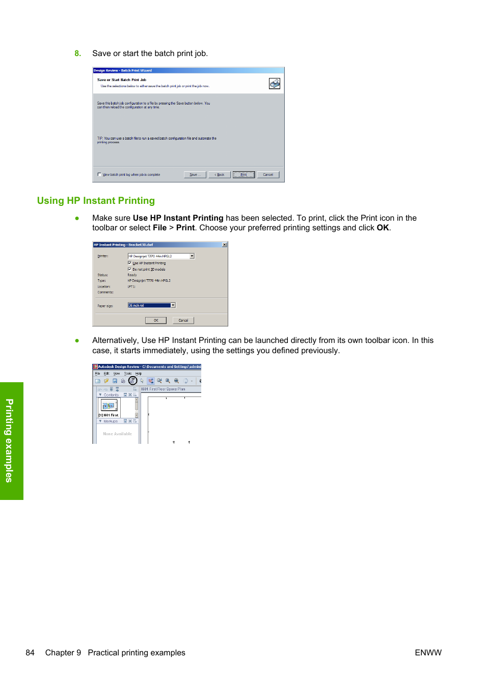 Using hp instant printing | HP Designjet T1200 Printer series User Manual | Page 92 / 200