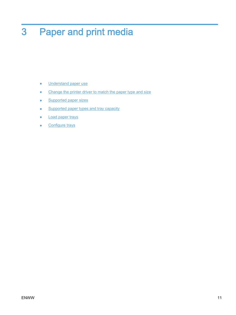 Paper and print media, 3 paper and print media | HP Color LaserJet Enterprise M750 Printer series User Manual | Page 21 / 134