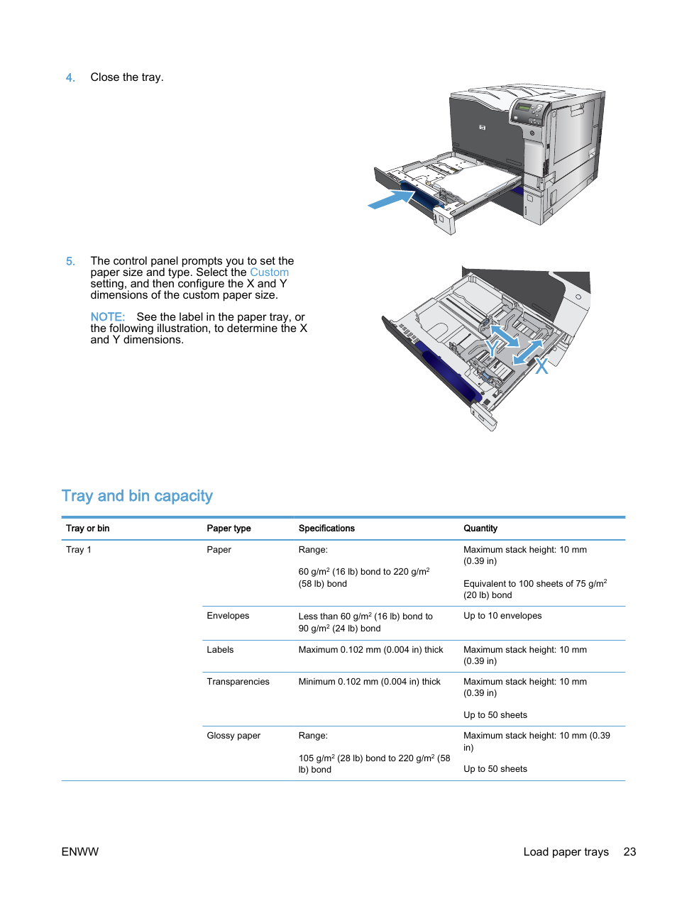 Tray and bin capacity | HP Color LaserJet Enterprise M750 Printer series User Manual | Page 33 / 134