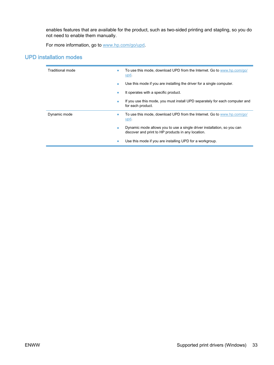 Upd installation modes | HP Color LaserJet Enterprise M750 Printer series User Manual | Page 43 / 134