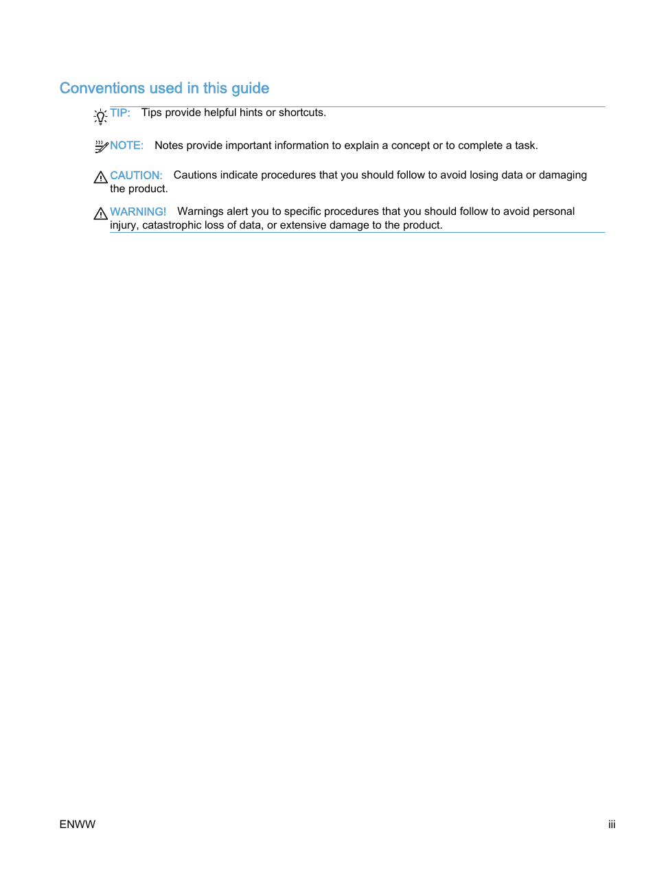 Conventions used in this guide | HP Color LaserJet Enterprise M750 Printer series User Manual | Page 5 / 134