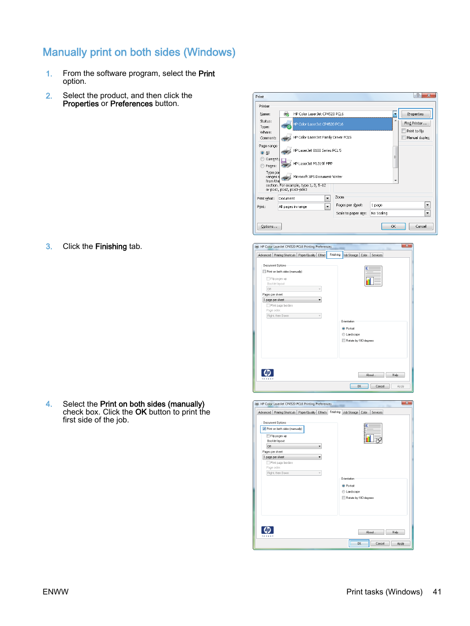 Manually print on both sides (windows) | HP Color LaserJet Enterprise M750 Printer series User Manual | Page 51 / 134