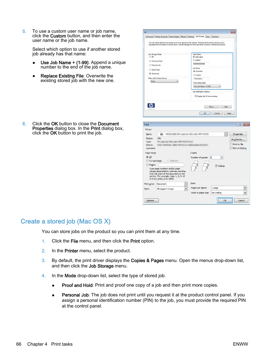 Create a stored job (mac os x) | HP Color LaserJet Enterprise M750 Printer series User Manual | Page 76 / 134