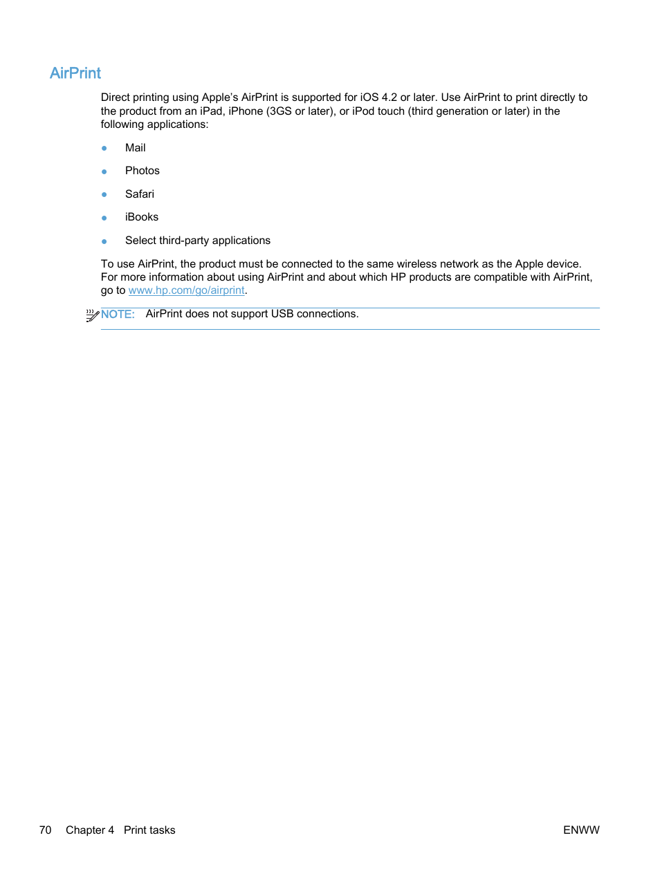 Airprint | HP Color LaserJet Enterprise M750 Printer series User Manual | Page 80 / 134