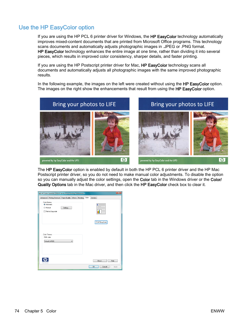 Use the hp easycolor option | HP Color LaserJet Enterprise M750 Printer series User Manual | Page 84 / 134