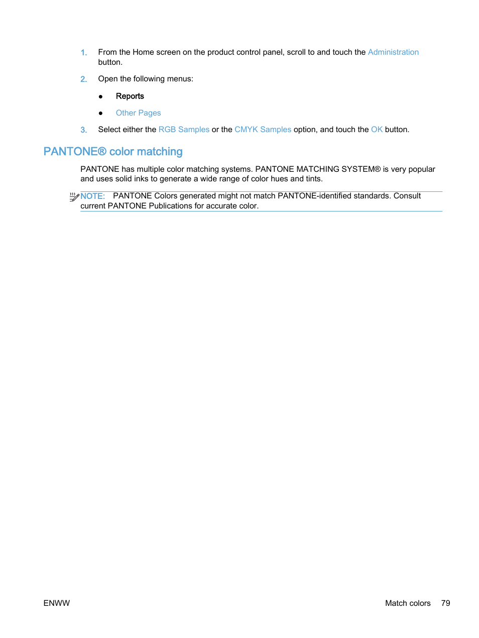 Pantone® color matching | HP Color LaserJet Enterprise M750 Printer series User Manual | Page 89 / 134