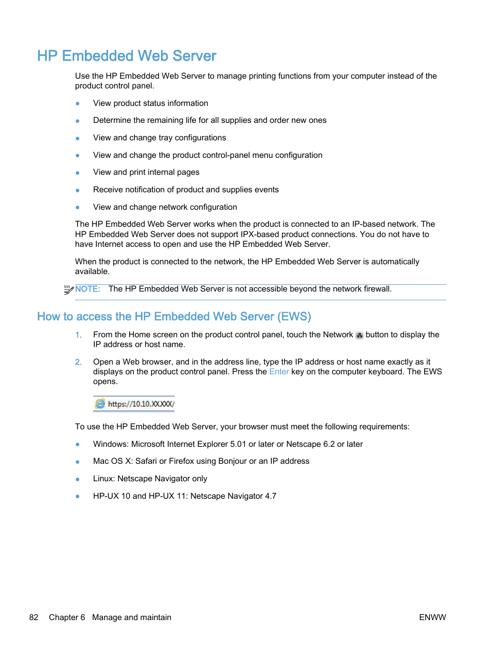 Hp embedded web server, How to access the hp embedded web server (ews) | HP Color LaserJet Enterprise M750 Printer series User Manual | Page 92 / 134